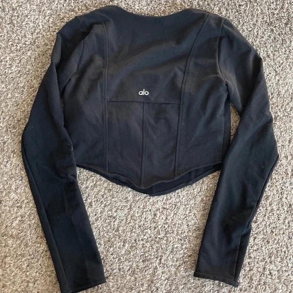 Alo Yoga Womens Black Long Sleeve Corset Top Square Neck Curved Hem Medium - Picture 7 of 9